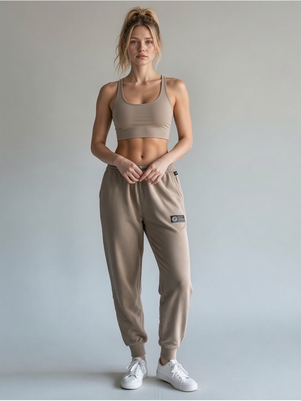 Alphalete Women's Tan French Terry High-Rise Jogger Pants